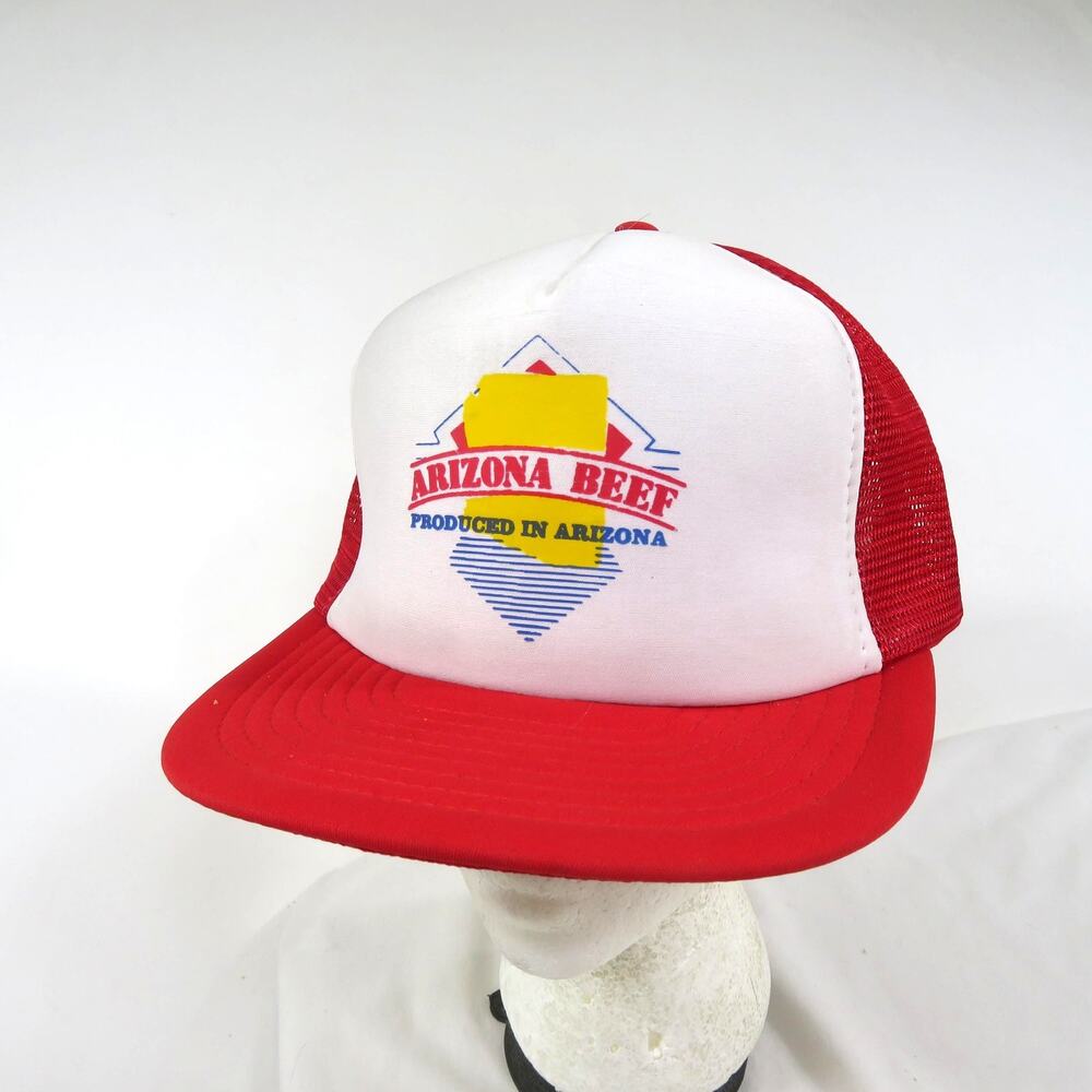 Arizona Beef Trucker Hat, Mesh Cap Red White One Sz Adjustable snap back 1990s